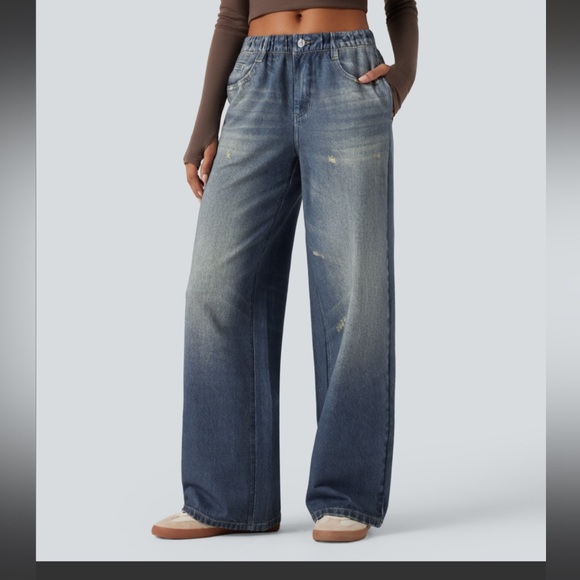 HALARA Denim - HALARA Wide-Leg Sweat Pant Jeans in Dark Blue Fade